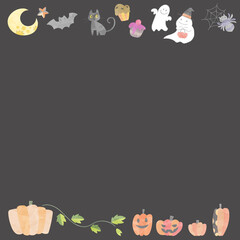 水彩風のかわいいハロウィーンのフレーム(夜)