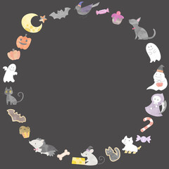 水彩風のかわいいハロウィーンのフレーム(夜)