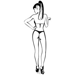 Sexy young girl in a bikini and high-heeled shoes. Woman with beautiful long legs. Isolated vector.