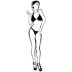 Sexy young girl in a bikini and high-heeled shoes. Woman with beautiful long legs. Isolated vector.