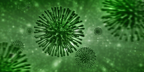 Fototapeta premium 3d render Corona virus disease COVID-19. Microscopic view of a infectious virus