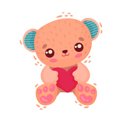 Fototapeta premium Teddy Bear Holding Heart as Saint Valentine Day Symbol Vector Illustration
