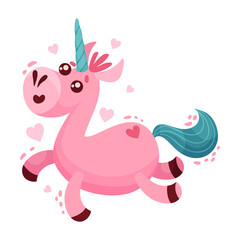 Pink Unicorn Jumping as Saint Valentine Day Symbol Vector Illustration