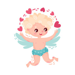 Curly-haired Cherub Character as Saint Valentine Day Symbol Vector Illustration