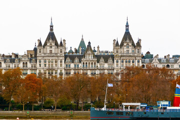 Exterior of Whitehall court in London seen from Southbank