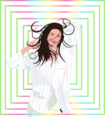 cute young woman with flowing hair vector illustration portrait