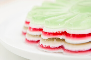 Jelly cake . Striped and sweet dessert.
