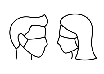 people in face mask line icon, vector pictogram of disease prevention. Protection wear from coronavirus, air pollution, dust, flu illustration