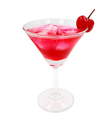 Refreshing Alcoholic Cosmopolitan cocktail and cherry isolated on white background with clipping path.