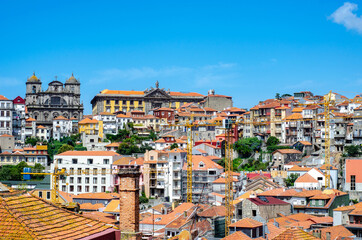 Fototapeta na wymiar Old buildings in Porto city Portugal. Red roofs of historic area