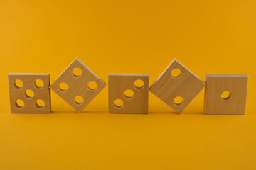 Children's wooden toy sorter close up with copy space. Concept of educational games and arithmetic