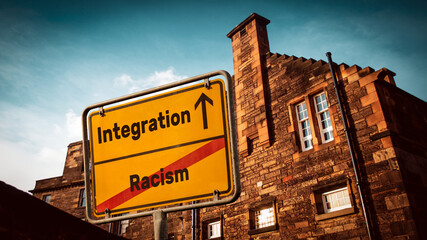 Fototapeta premium Street Sign Integration versus Racism
