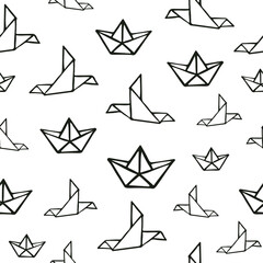 Seamless vector pattern with origami figures.