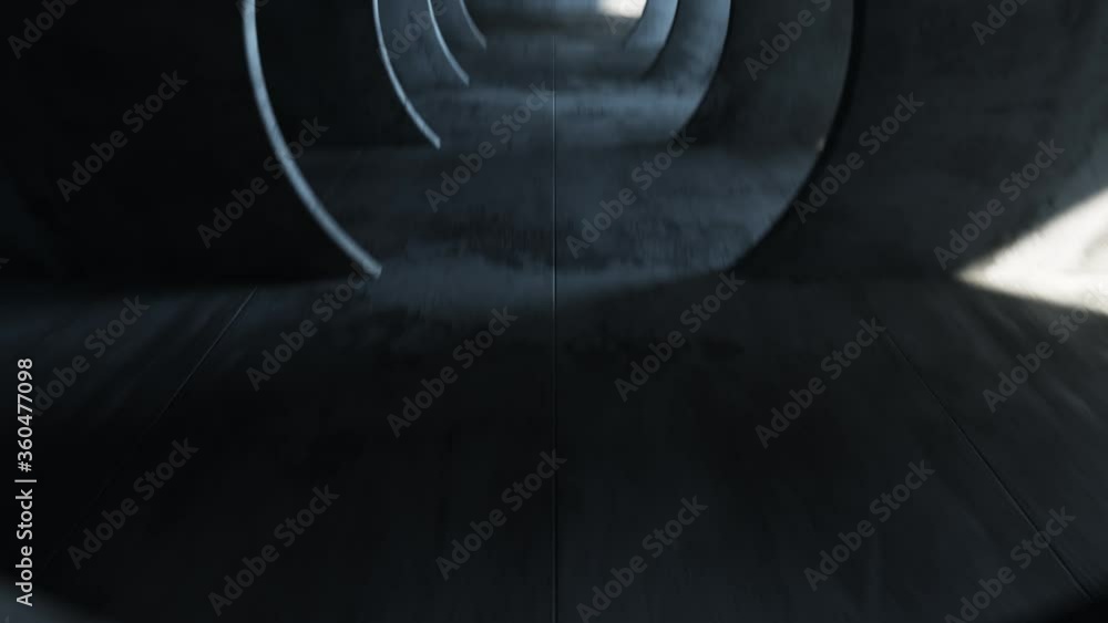 Poster endless flight in a gray concrete tunnel. the movement of the camera in a circle. solar swap makes i