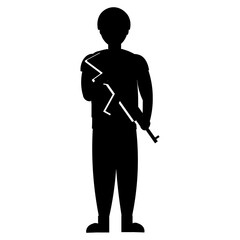 Flat vector character silhouette of a soldier with a machine gun. Military profession. Isolate on a white