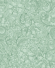 Fototapeta na wymiar Zen garden collection, seamless pattern green line drawing