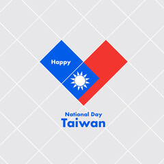 National Day Card Template with Heart Shaped Flag : Vector Illustration