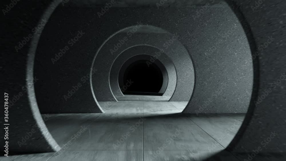 Poster endless flight in a gray concrete tunnel. seamless loop abstract 3d animation
