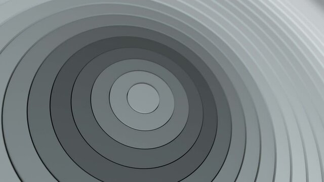 Abstract circles pattern with offset effect and smooth black and white gradient. Animation of light and dark clean rings. Abstract background for business presentation. Seamless loop 4k 3D render