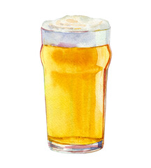 Classic english pint. Vintage watercolor illustration with gold beer mug. Concept art. Watercolour bar, pub or restaurant menu design. High quality illustration
