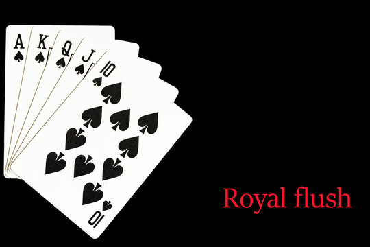 Spade royal straight flush poker on a black background