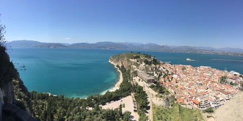 Nafplion, a seaport town in the Peloponnese in Greece. view from the castle