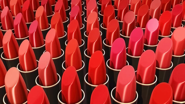 rows of bright red lipsticks