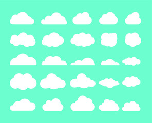 Set of cloud collection with flat style and green background. Vector illustration. EPS 10