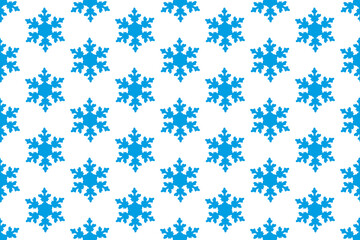 Blue snowflakes in a flat style on a white background. Seamless texture.