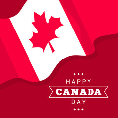Happy Canada Day Greeting Card Vector illustration. Flag of Canada waving on red background