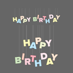 Happy birthday letters on a string. Good for postcards. Vector flat style.