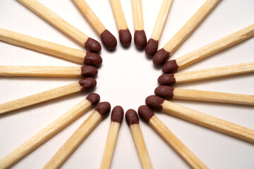 close up matches on a white background