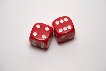 red dice on a white background from above
