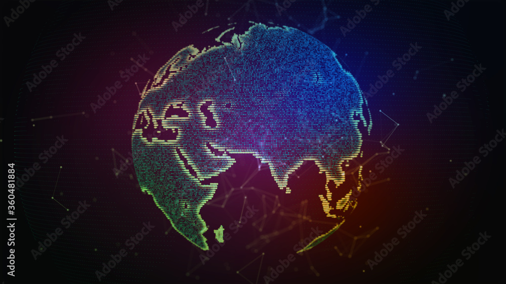 Wall mural connection lines around earth globe. background with light effect. global international connectivity