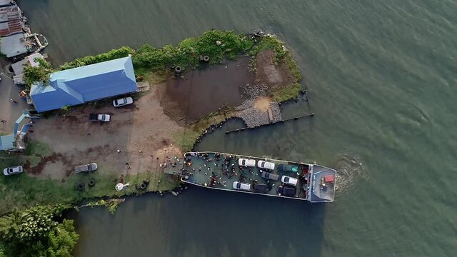 Aerial view of a ferry docket at a port on Lake Victoria, Lwanda K'otieno