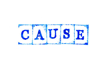Blue ink of rubber stamp in word cause on white paper background