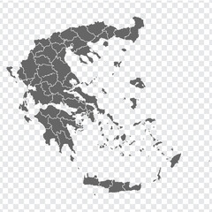 Blank map of Greece. Departments of Greece map. High detailed gray vector map of Greece on transparent background for your web site design, logo, app, UI. Stock vector. EPS10. 