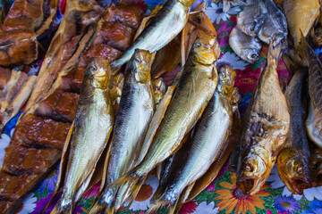 Fototapeta premium Smoked fish at the market in Vylkove. Ukraine