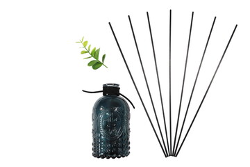 The luxury scented aroma room fresherner reed diffser glass bottle with black fiber sticks in the...