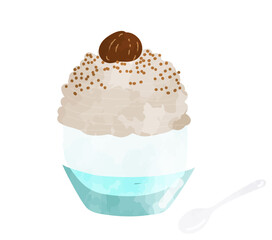 モンブランのかき氷のイラスト　水彩風