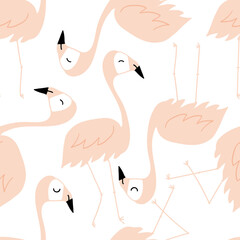 seamless pattern with hand drawn flamingo.