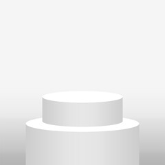 3d pedestal cylinder circle white grey for cosmetics showcase, podium circle stage pastel white color, platform 1 step for advertising copy space, one podium round for product display