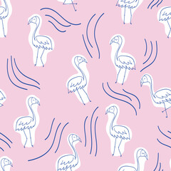 seamless pattern with hand drawn flamingo.