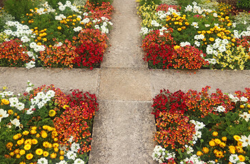 multi colored symmetric flowerbeds