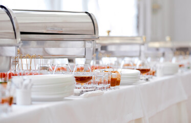 catering food on table glasses and plates