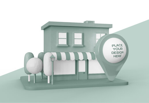 Cartoon City with Map Pointer Mockup