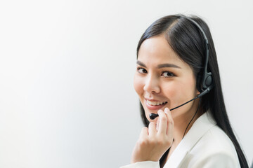 Young business asian woman working call centre customer service agents. Business female support...