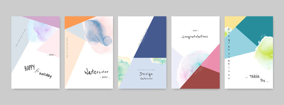 Set of Hand-painted colorful Watercolor Card modern design