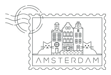 Amsterdam stamp minimal linear vector illustration and typography design, Holland or Netherlands