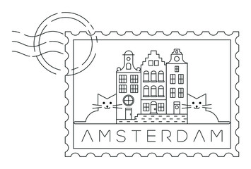 Fototapeta premium Amsterdam stamp minimal linear vector illustration and typography design, Holland or Netherlands